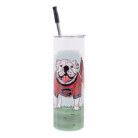 University of Georgia tumbler featuring Uga holding a UGA flag.