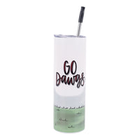 University of Georgia Tumbler with 'GO DAWGS' text and grass design on a white background