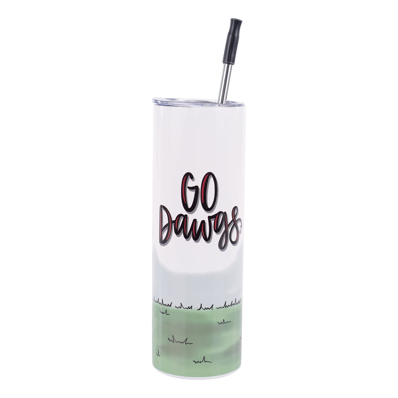 University of Georgia Tumbler with 'GO DAWGS' text and grass design on a white background