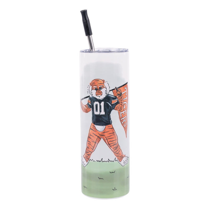 Auburn University tumbler featuring Aubie holding an Auburn flag.