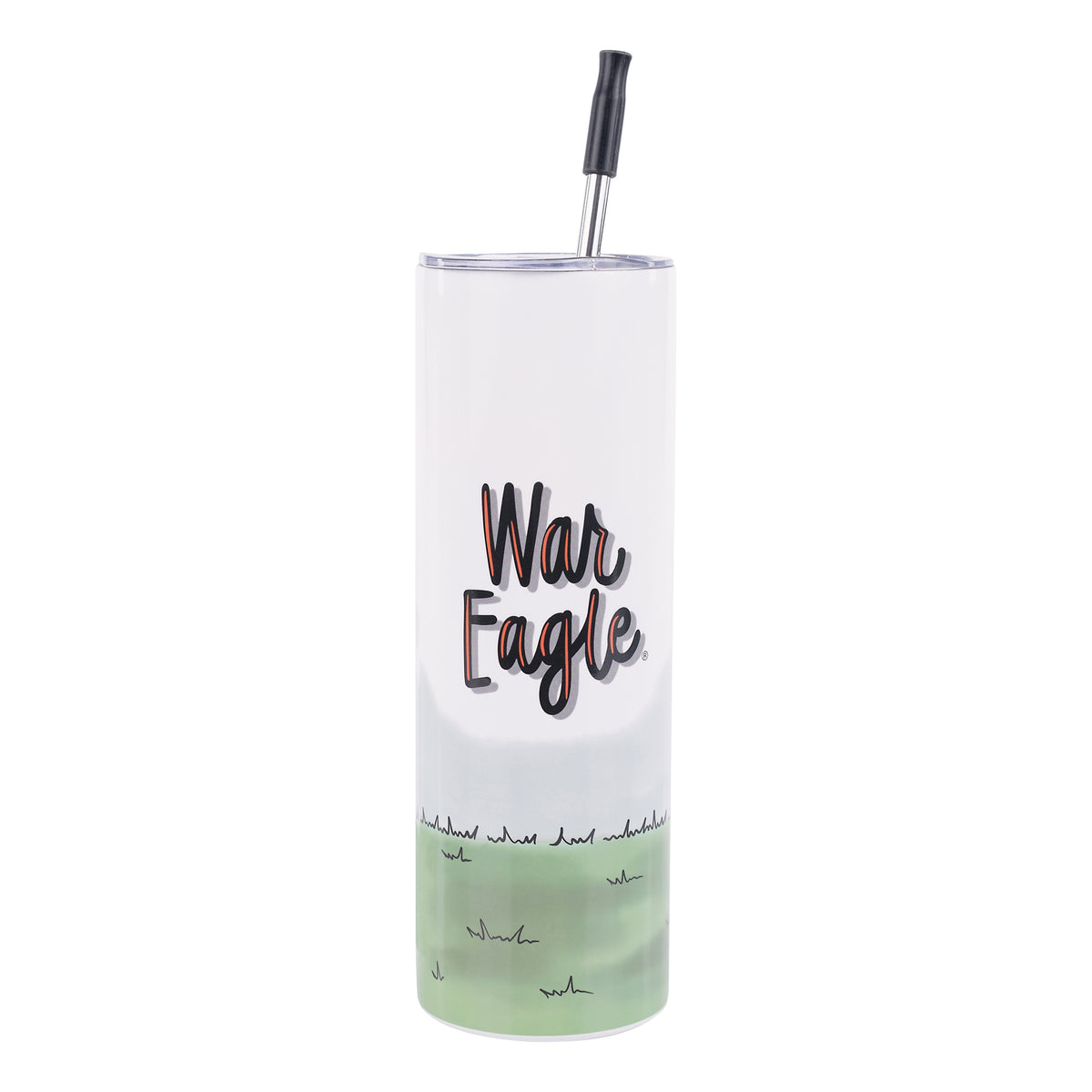 Auburn Tumbler with 'War Eagle' text and grass design on a white background