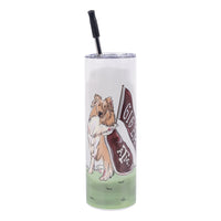 Texas A&M University tumbler featuring Reveille holding a “Gig ’Em” flag.