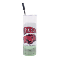 Tumbler with Arkansas 'HOGS' and a hog logo on a white background