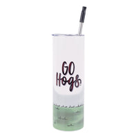 Arkansas Tumbler with 'GO HOGS' text and gradient design on a white background