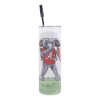 University of Alabama tumbler featuring Big Al holding a Bama flag.