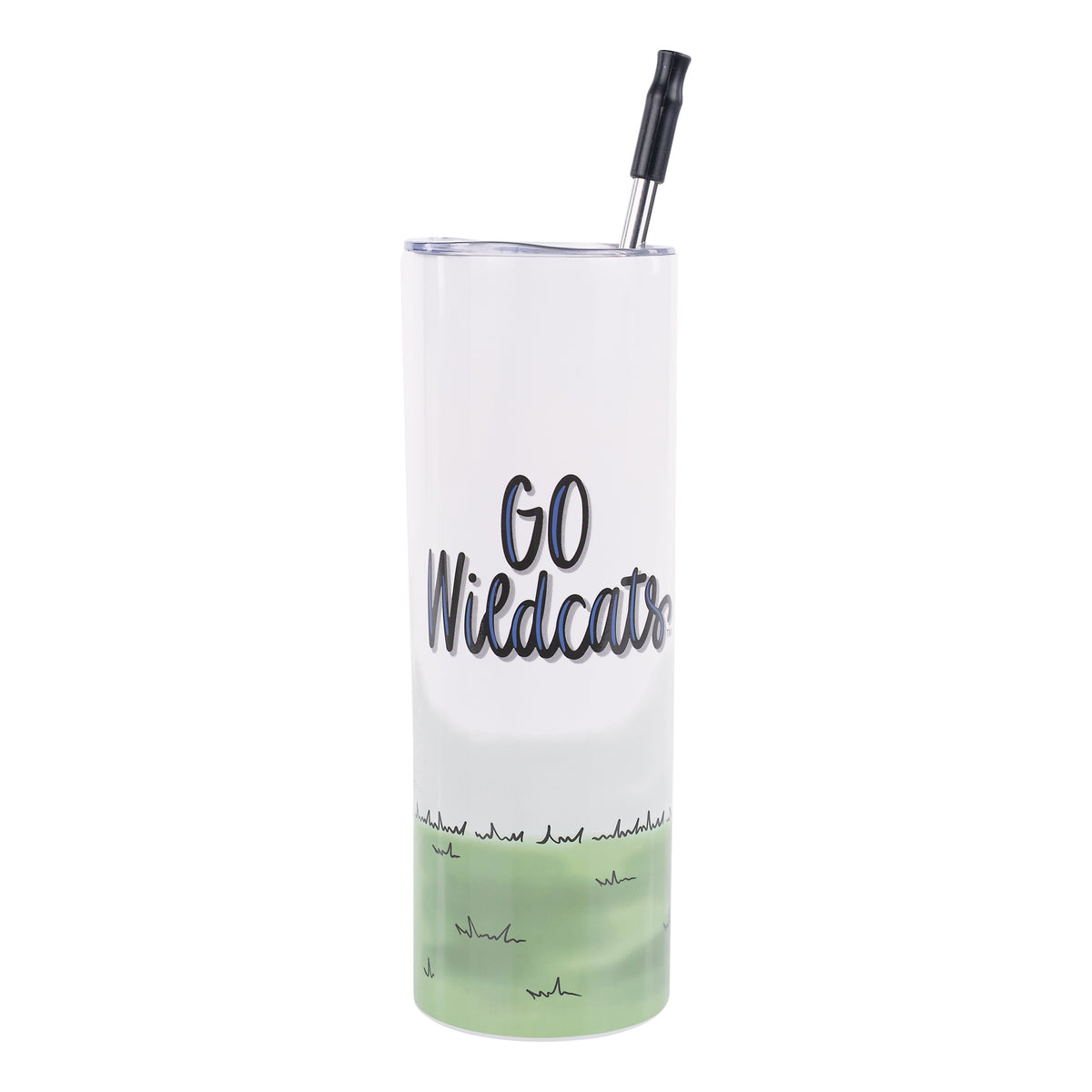 University of Kentucky Tumbler with 'Go Wildcats' text and grass design on a white background