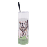 Mississippi State University tumbler featuring Bully holding an MSU flag.
