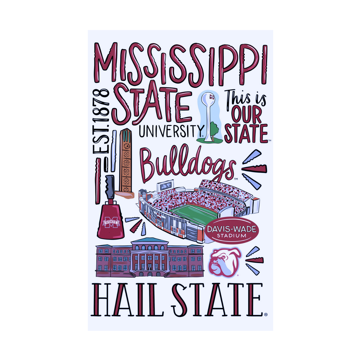 Mississippi State Icon Tea Towel