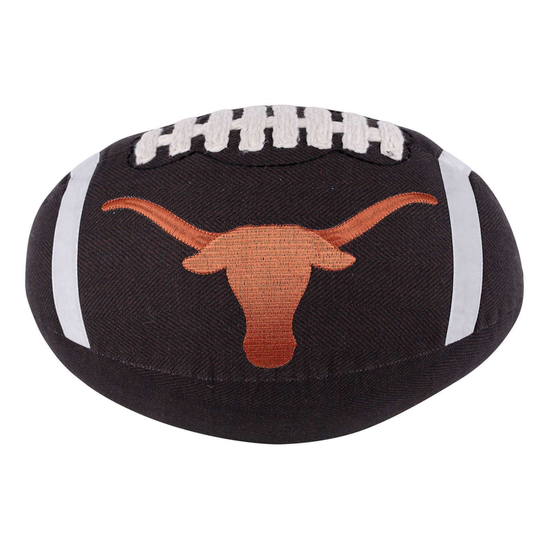 Texas football pillow with orange longhorn logo on a white background