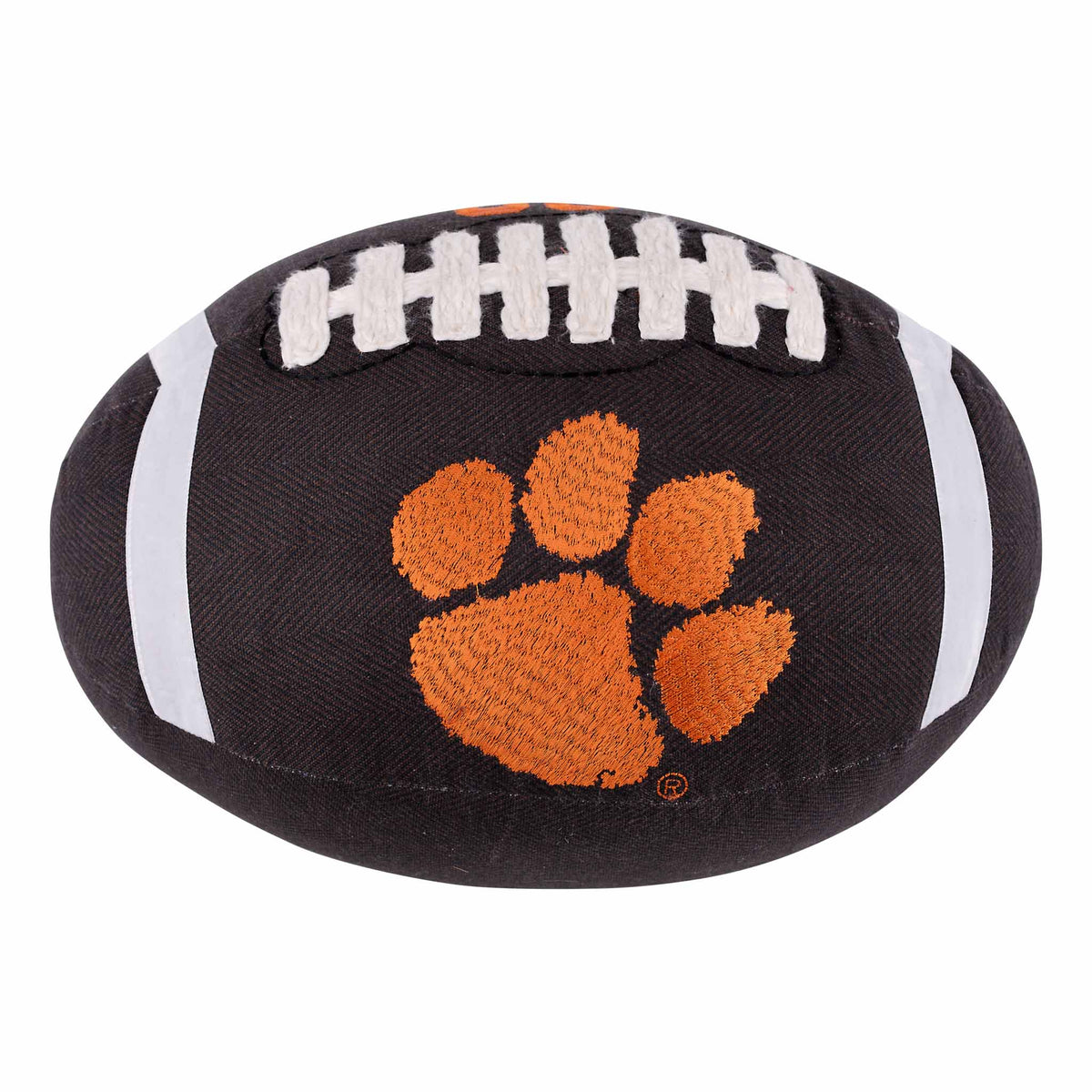 Plush football with Clemson University logo on a white background