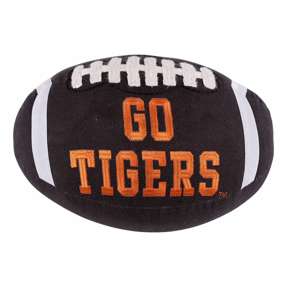 Clemson football pillow with 'GO TIGERS' text on a white background