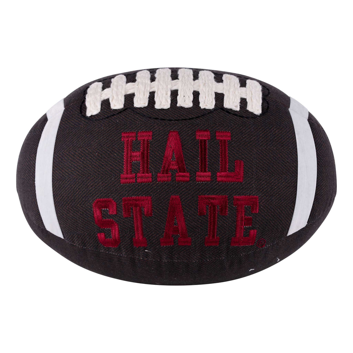 Mississippi State football pillow with 'Hail State' text on a white background
