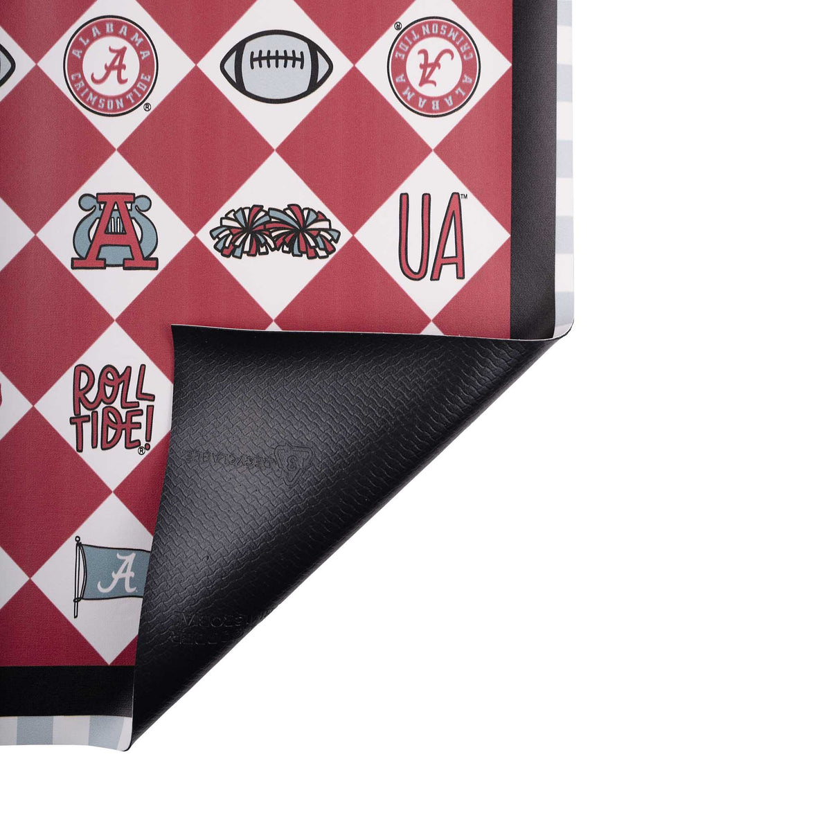 Patterned University of Alabama table runner with geometric designs on a white background