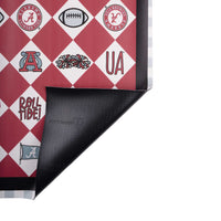 Patterned University of Alabama table runner with geometric designs on a white background