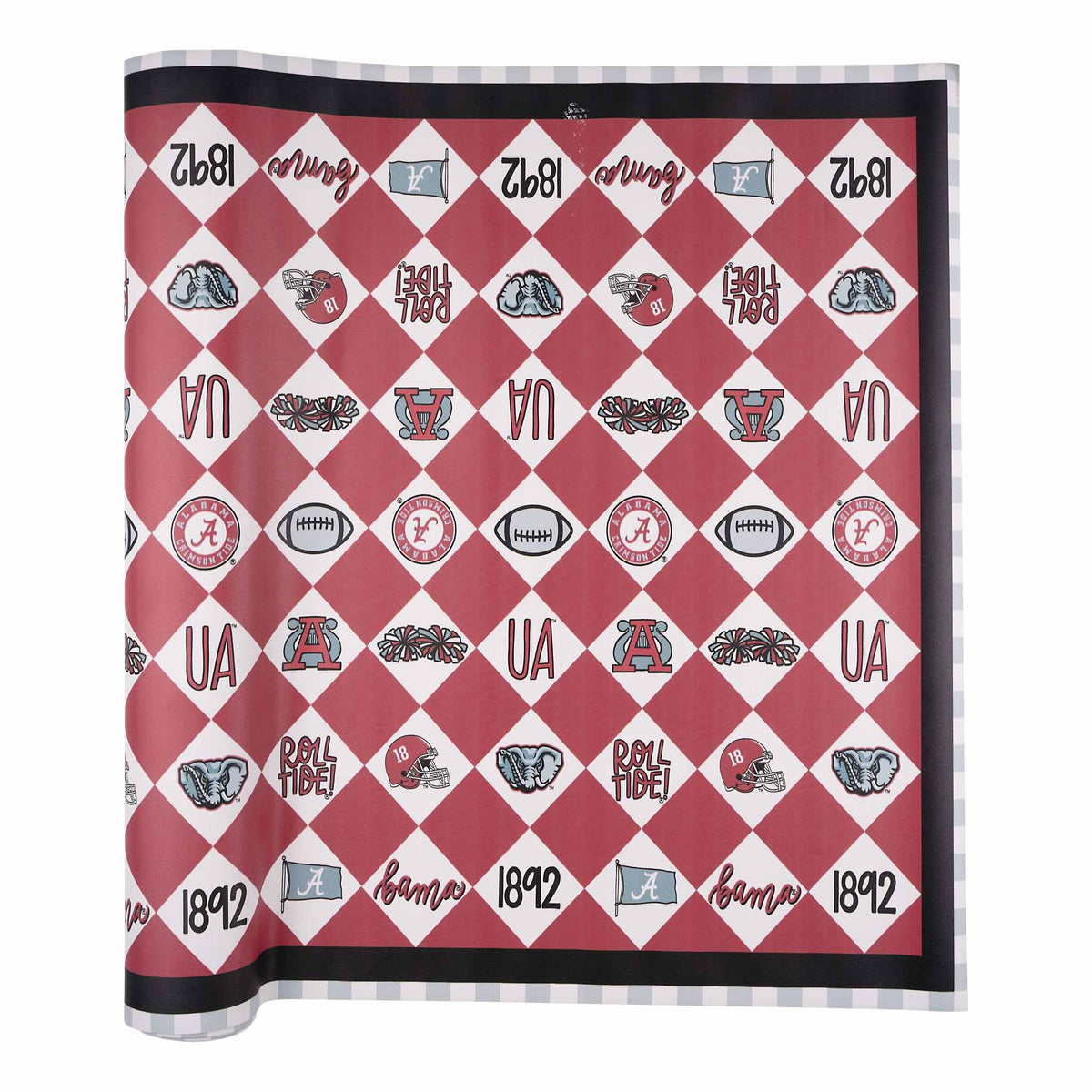Patterned University of Alabama table runner with geometric designs on a white background