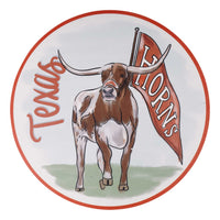 University of Texas set of four coasters featuring Bevo holding a Longhorns flag.