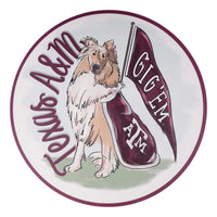 Texas A&M University placemat featuring the Reveille mascot holding an Aggies flag and wearing a Texas A&M uniform.