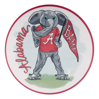 University of Alabama set of four coasters featuring Big Al holding a Bama flag.