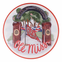 Set of four coasters with 'Ole Miss' and 'REBS' text, featuring a brick arch and flag design.