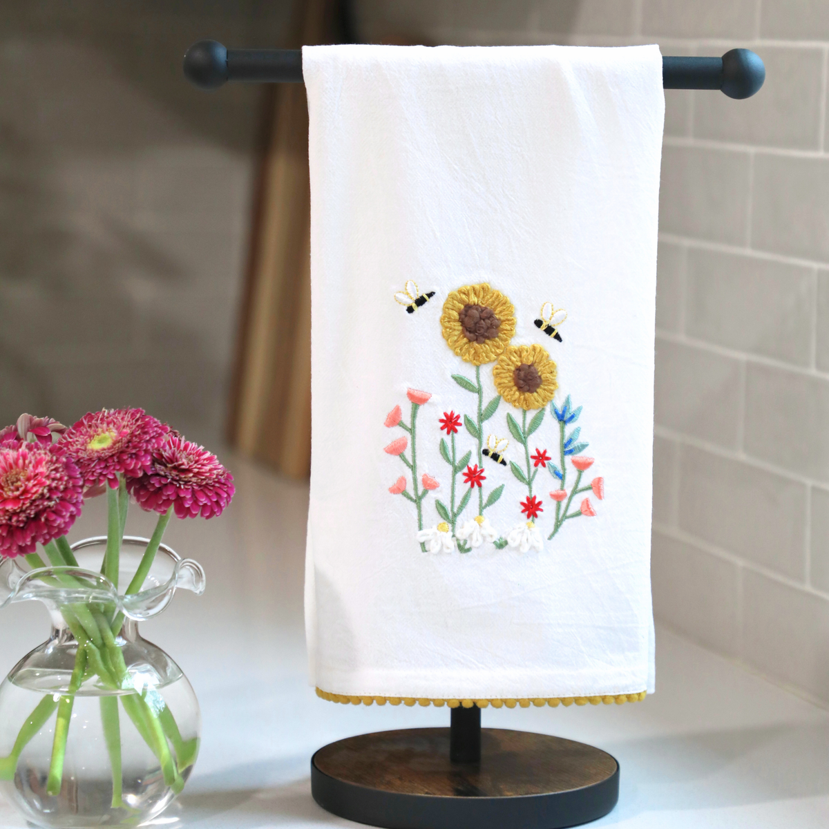 Sunflowers and Bees Tea Towel