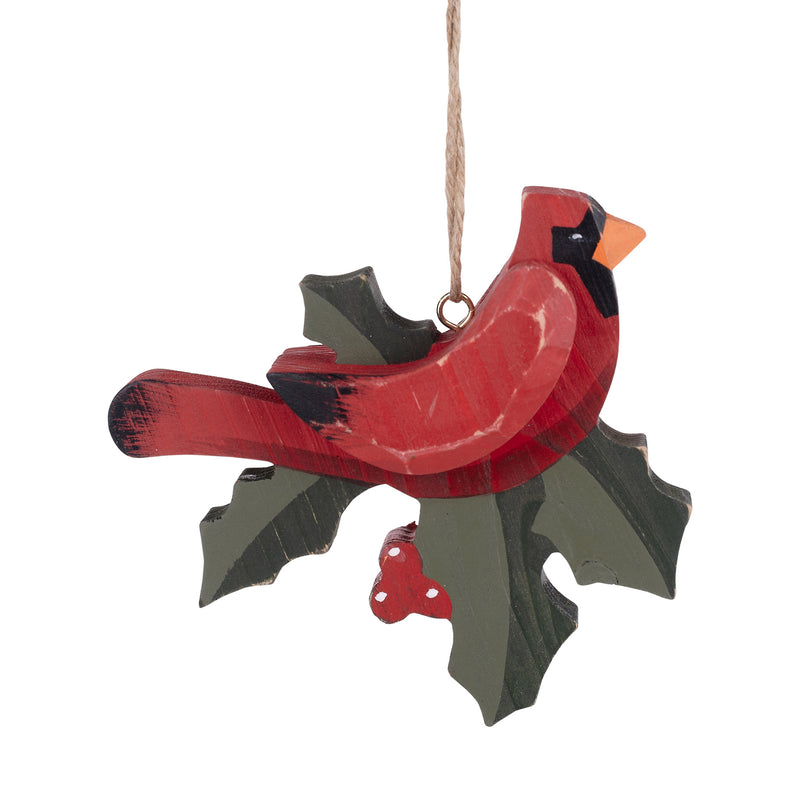 Red Bird Holly Wooden Ornament