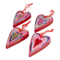 Wooden Ornament Set Hearts Set of 4