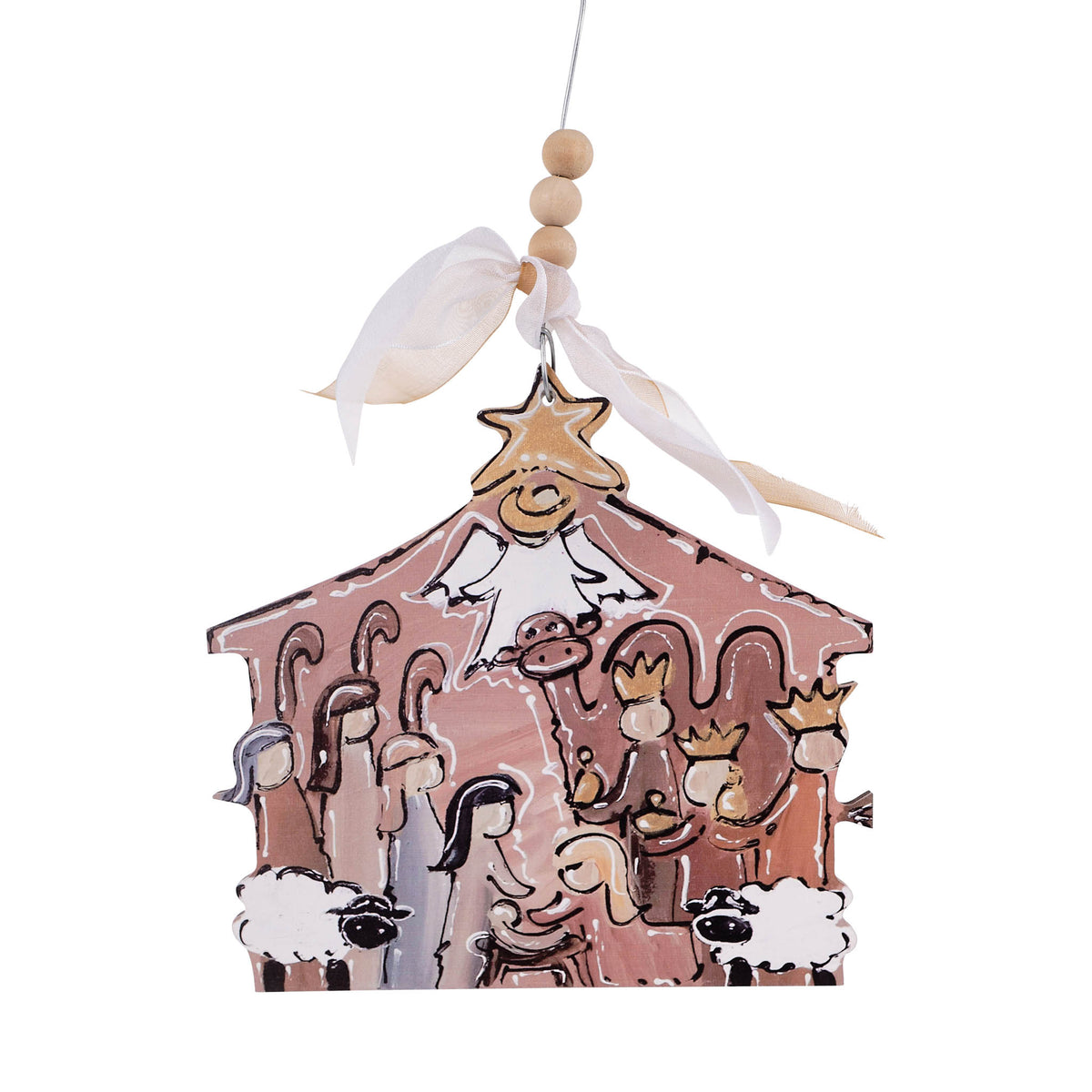 Unto Us A Child Is Born Nativity Wood Ornament Neutral