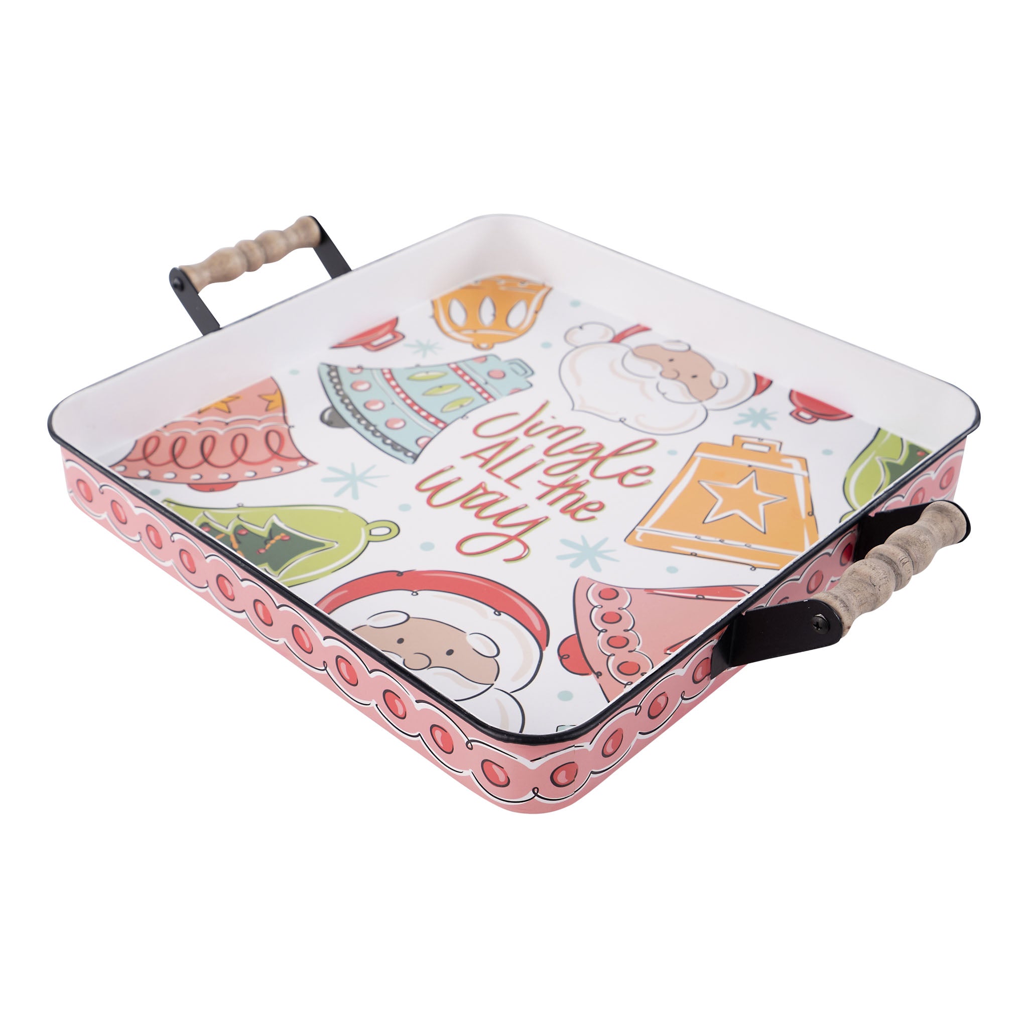 Glory Haus Jingle All the Way Santa Enamel Tray