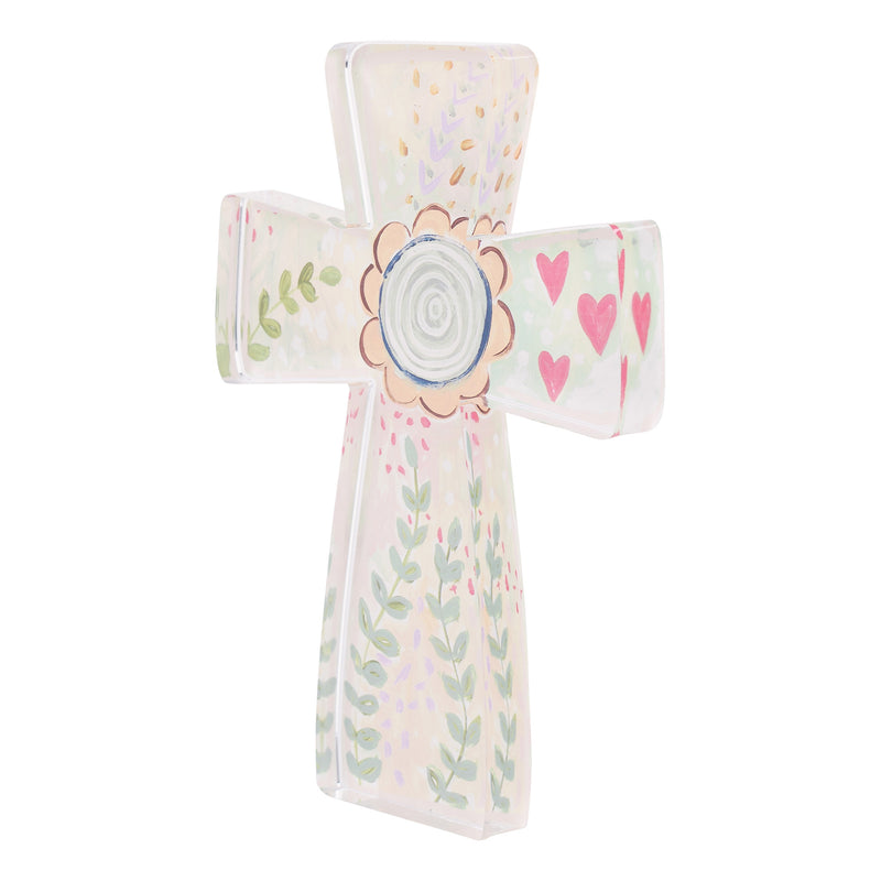 Flowers and Hearts Standing Acrylic Cross