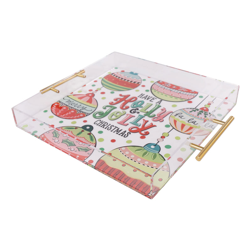 Decorative tray with Christmas-themed design and text on a white background
