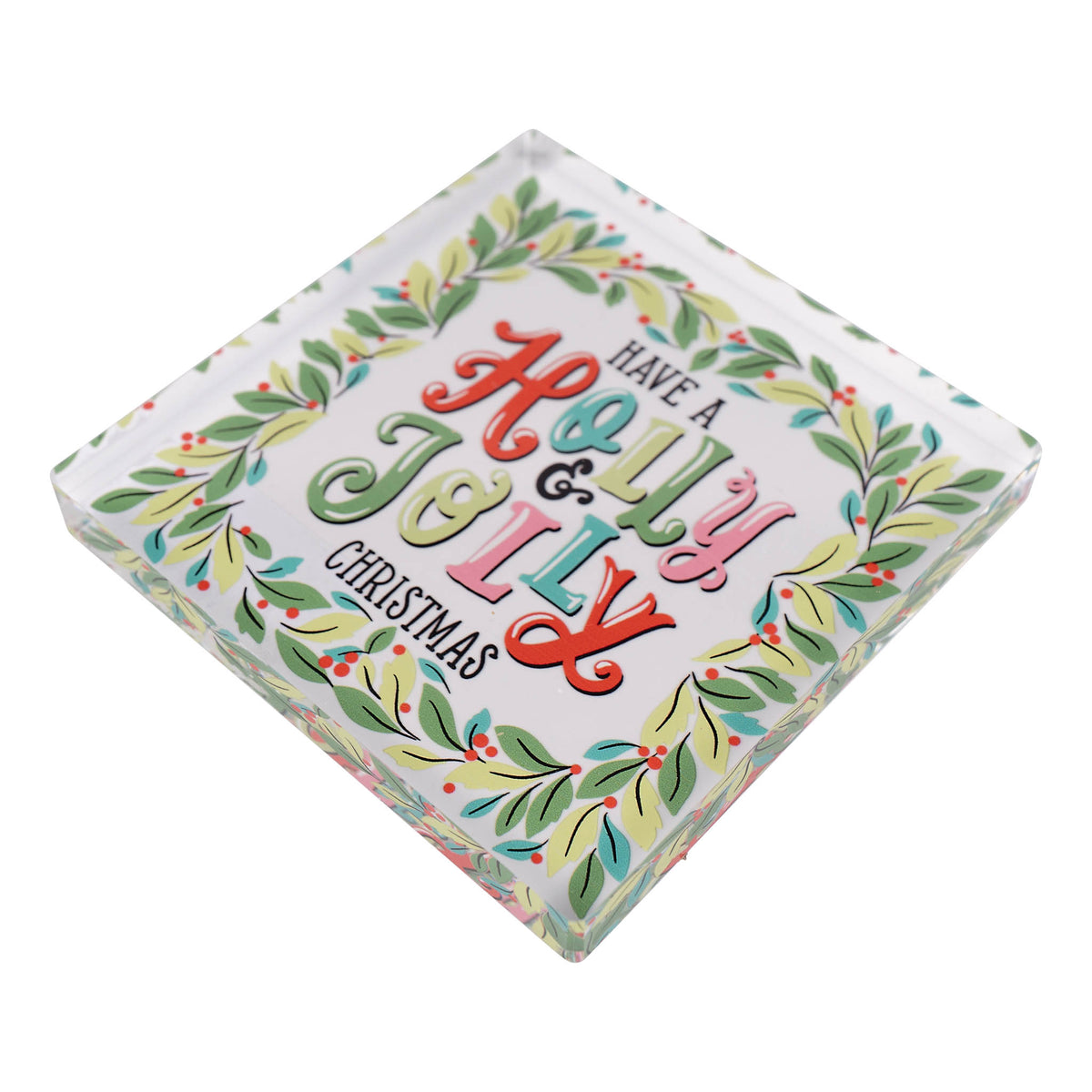 Napkin weight with 'Have a Holly Jolly Christmas' text and festive design on a white background
