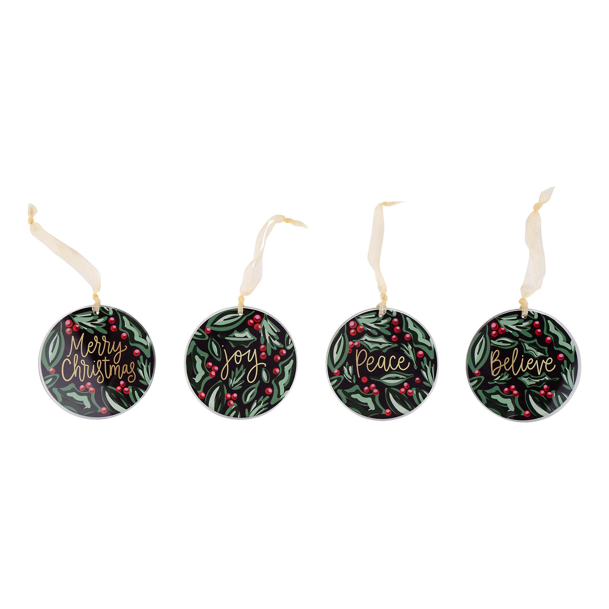 Holly Berry Acrylic Christmas Ornaments Set/4