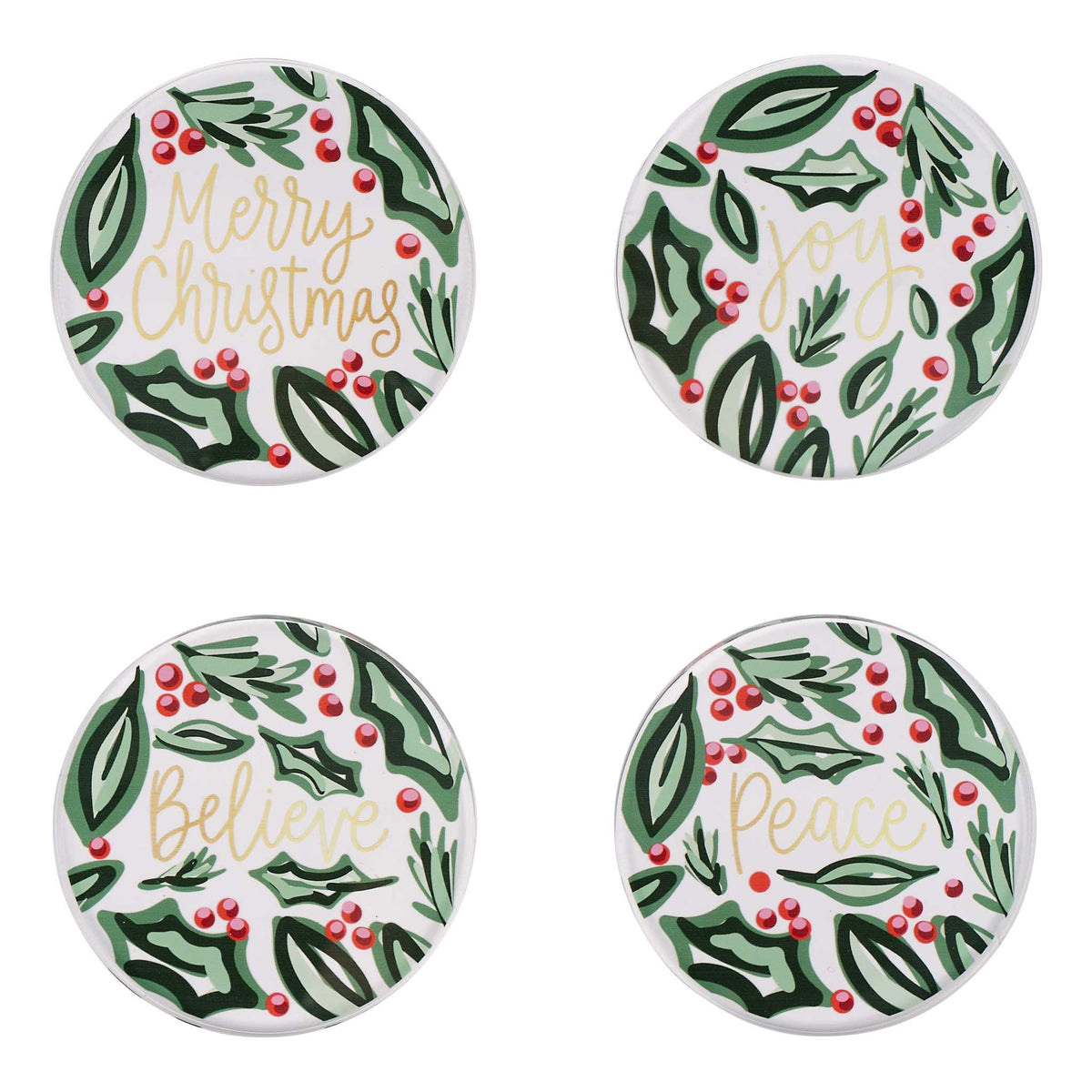 Merry Christmas Holly Coaster Set/4
