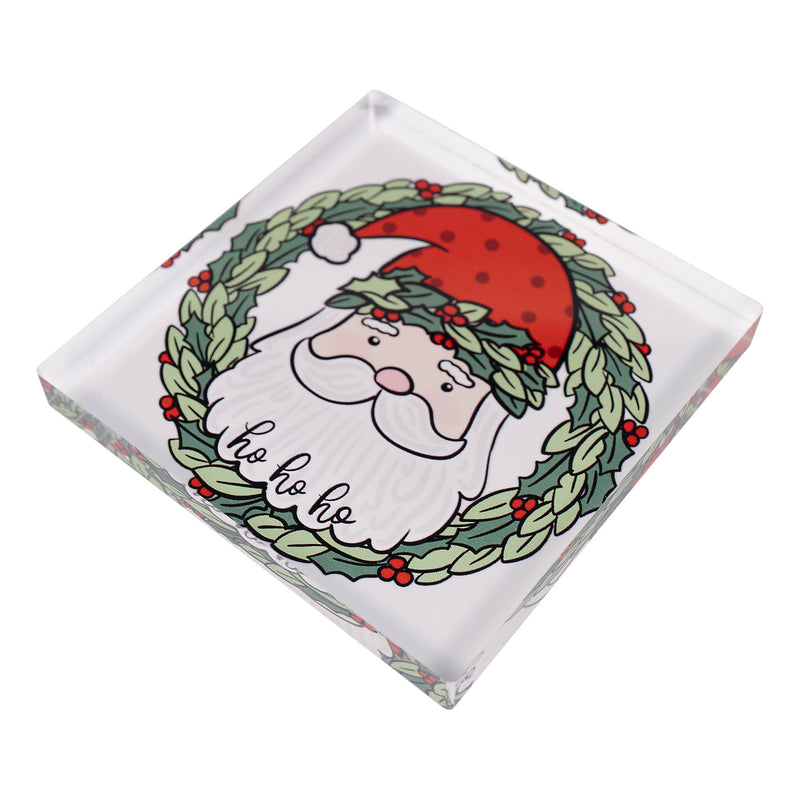 Rectangular napkin weight with Santa Claus design and 'ho ho ho' text on a white background