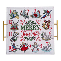 Decorative advent calendar with Christmas-themed illustrations and numbers on a white background.