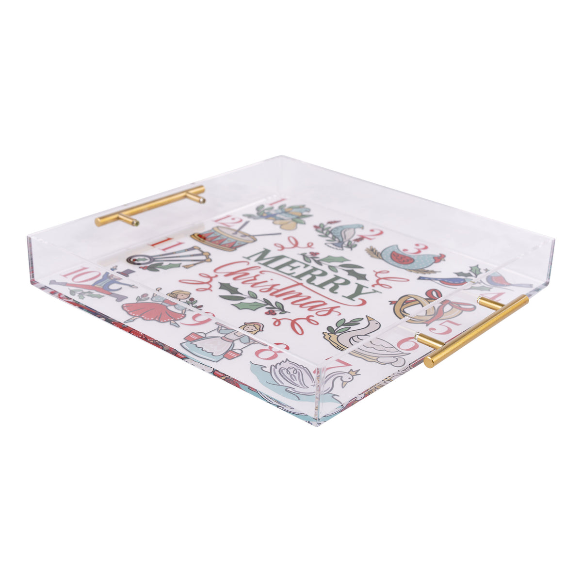 Decorative tray with 'Merry Christmas' text and festive illustrations on a white background