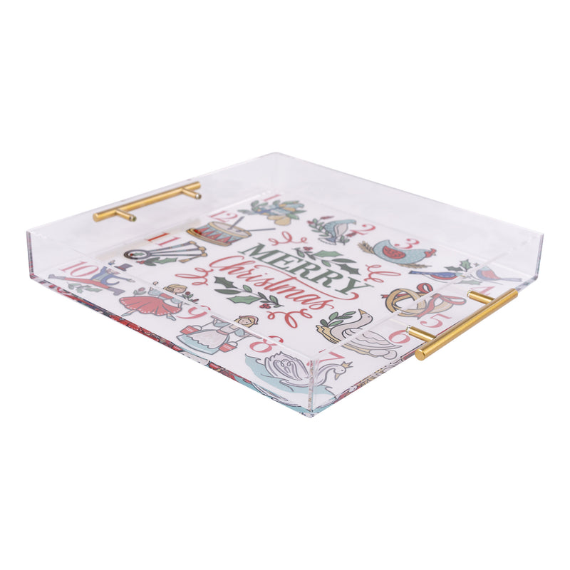 Decorative tray with 'Merry Christmas' text and festive illustrations on a white background