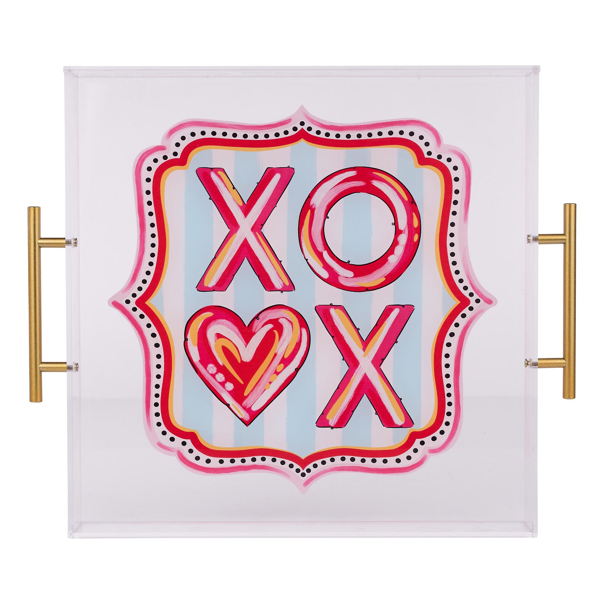 Decorative tray with 'XO' design on a white background