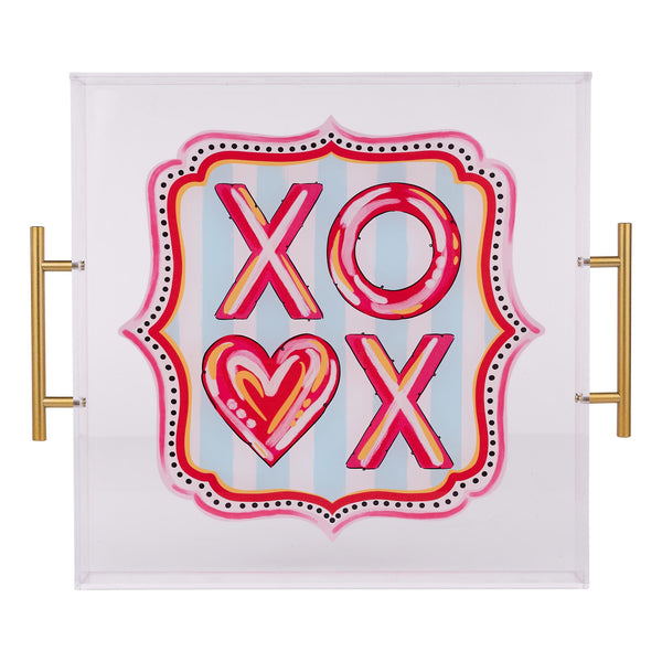 Decorative tray with 'XO' design on a white background