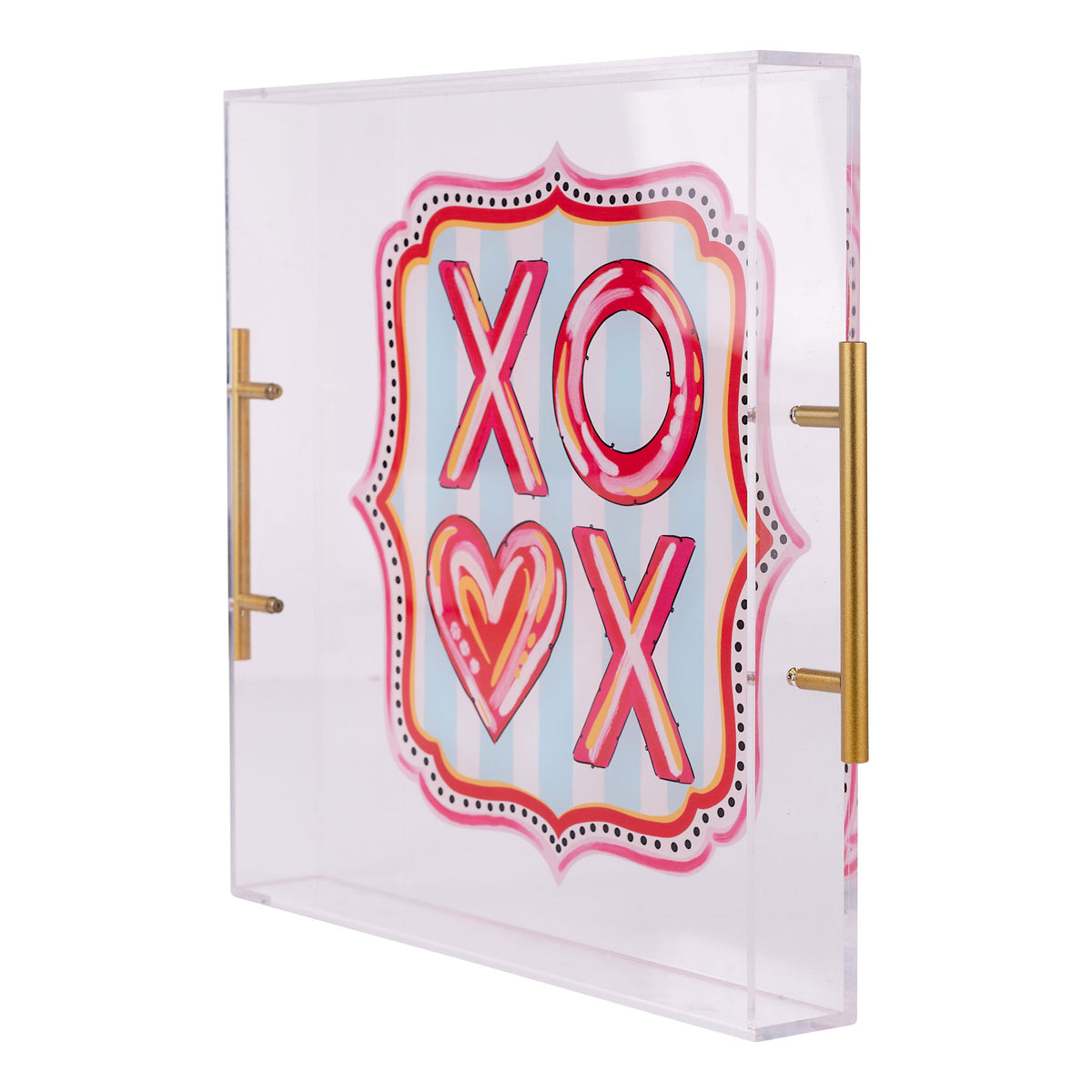 Acrylic tray with 'XO' design on a white background