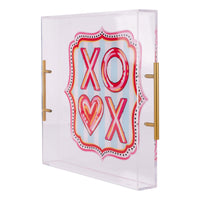 Acrylic tray with 'XO' design on a white background