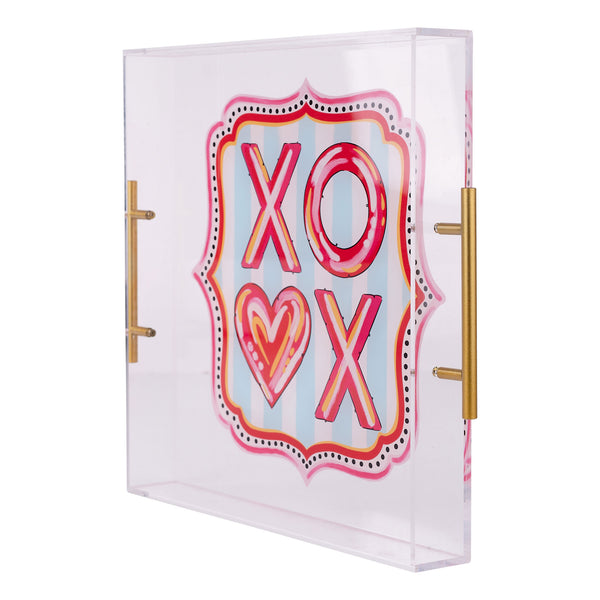 Acrylic tray with 'XO' design on a white background