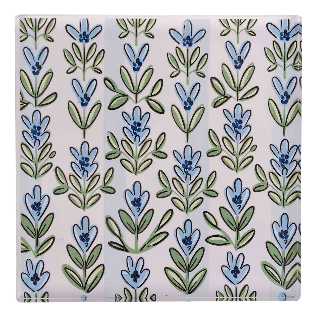 Patterned napkin weight with blue and green floral design on a light background