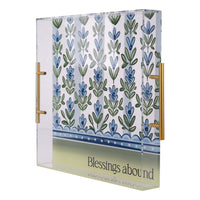 Decorative tray with floral pattern and 'Blessings about' text on a white background