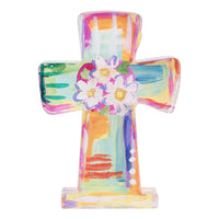 White Flowers Geometric Acrylic Cross