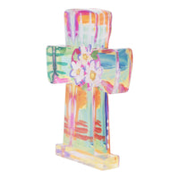 White Flowers Geometric Acrylic Cross