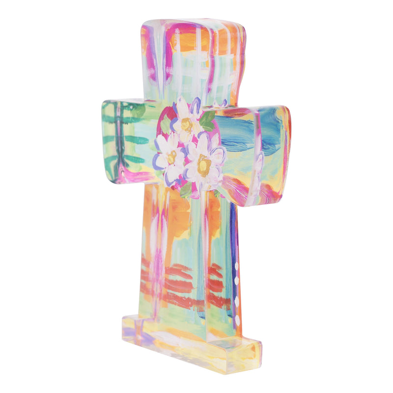 White Flowers Geometric Acrylic Cross