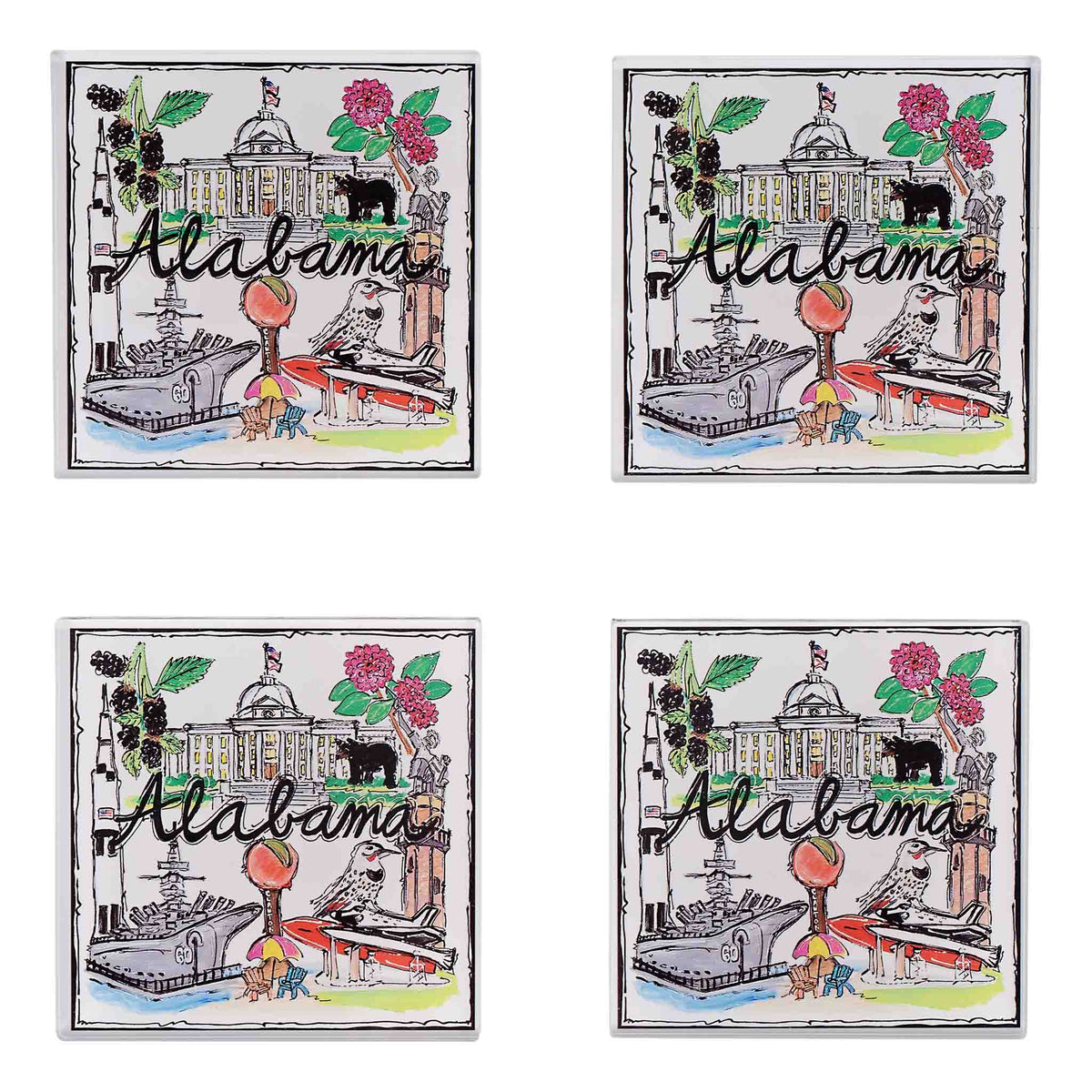 State of Alabama Icon Acrylic Coaster Set/4