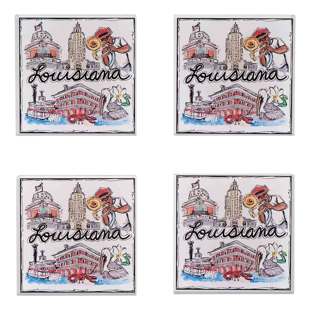 State of Louisiana Icon Acrylic Coaster Set/4