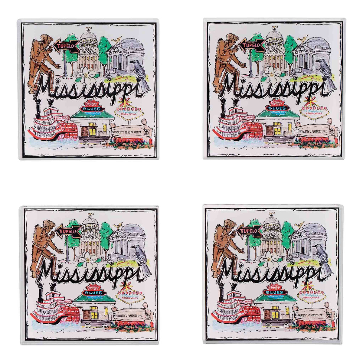 State of Mississippi Icon Acrylic Coaster Set/4